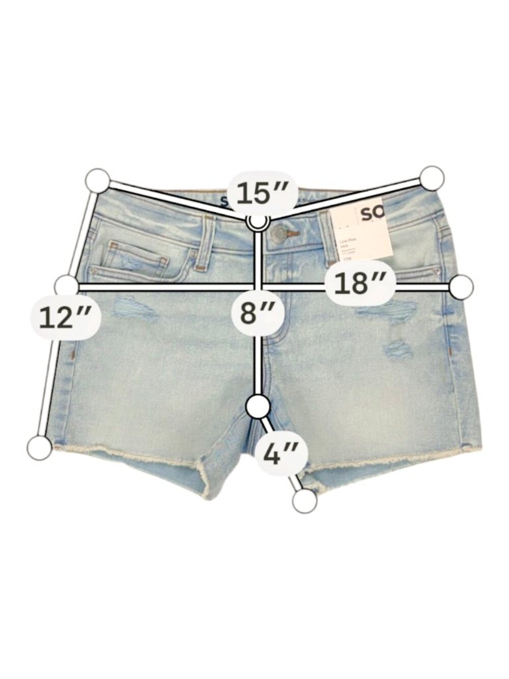 SO Low Rise Midi Denim Shorts Distressed 4" Inseam Womens Size 28 Light Wash NWT - Picture 2 of 7
